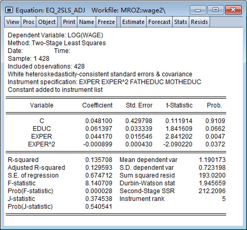 一个多元回归分析Eviews报告